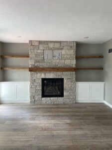 full fireplace with stonework