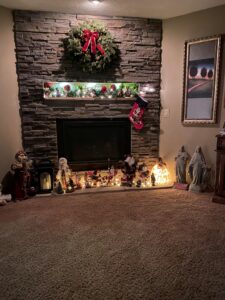 decorated stone fireplace