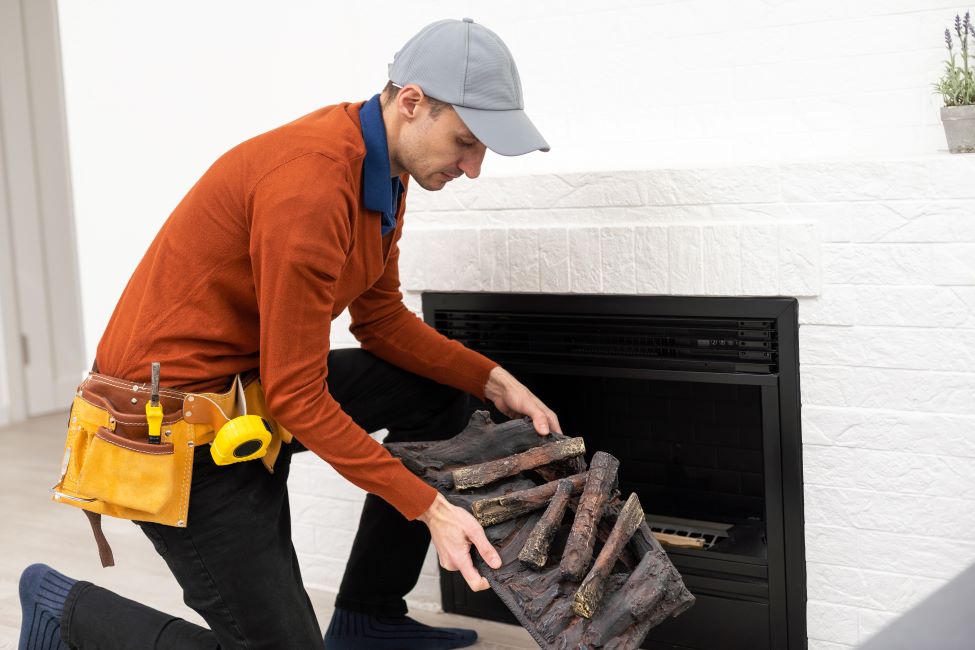 fireplace being serviced